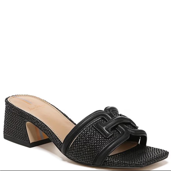 GU Sam Edelman Waylon Leather and Raffia Double E Detail Slide Sandals 9 - Picture 6 of 13